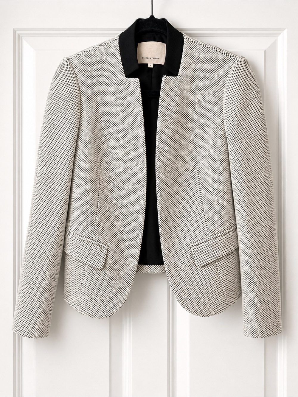 Rebecca Taylor Black & White Textured Collarless Blazer